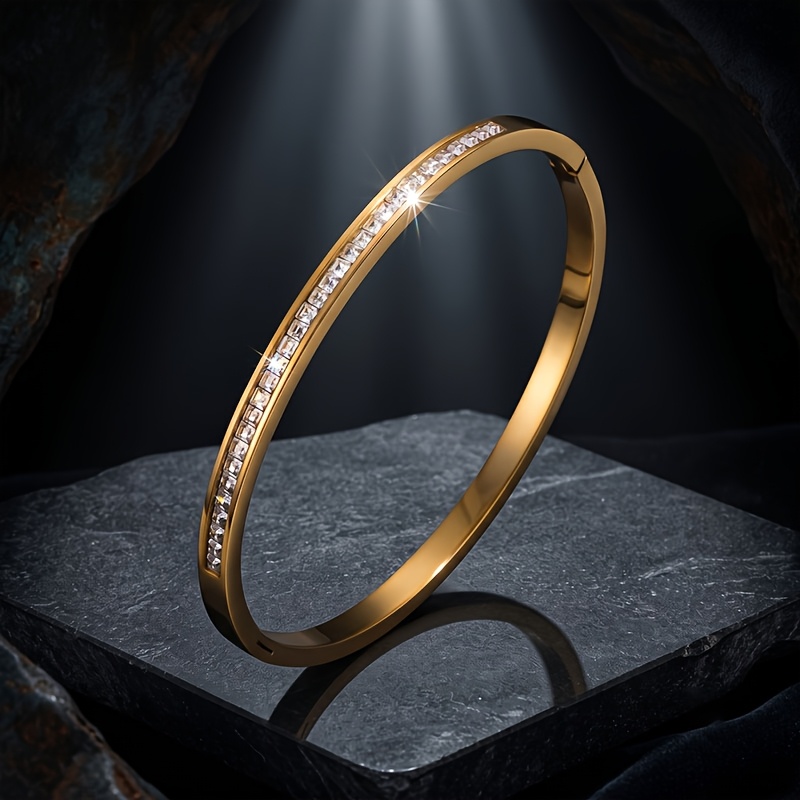 3pcs Embossed Four-Star Bangle Set, Stainless Steel